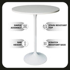 Table à manger ronde LeisureMod Verve 27 avec plateau en bois MDF et base en acier blanc pour cuisine et salle à manger