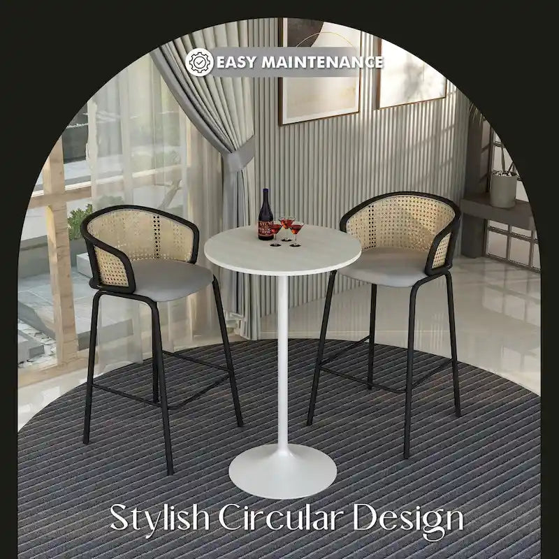 Table à manger ronde LeisureMod Verve 27 avec plateau en bois MDF et base en acier blanc pour cuisine et salle à manger