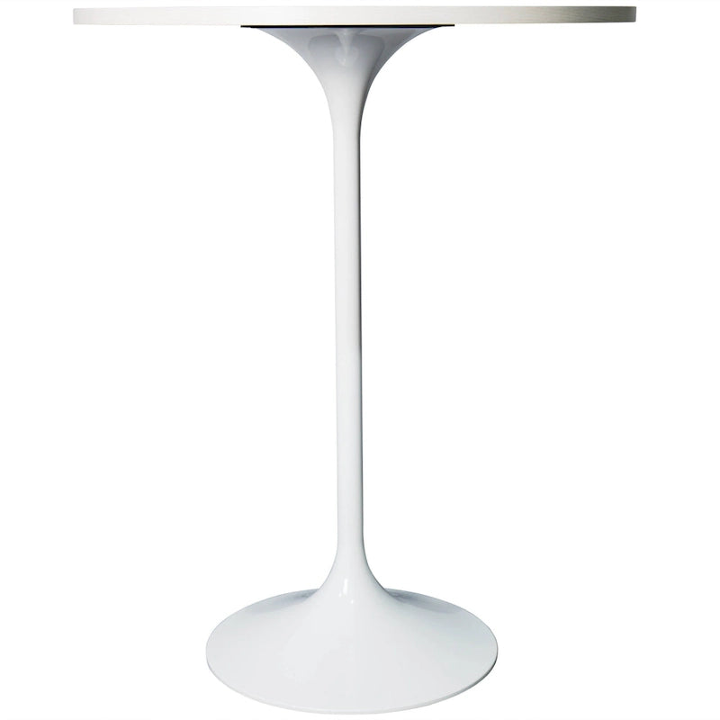 Table à manger ronde LeisureMod Verve 27 avec plateau en bois MDF et base en acier blanc pour cuisine et salle à manger
