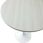 Table à manger ronde LeisureMod Verve 27 avec plateau en bois MDF et base en acier blanc pour cuisine et salle à manger