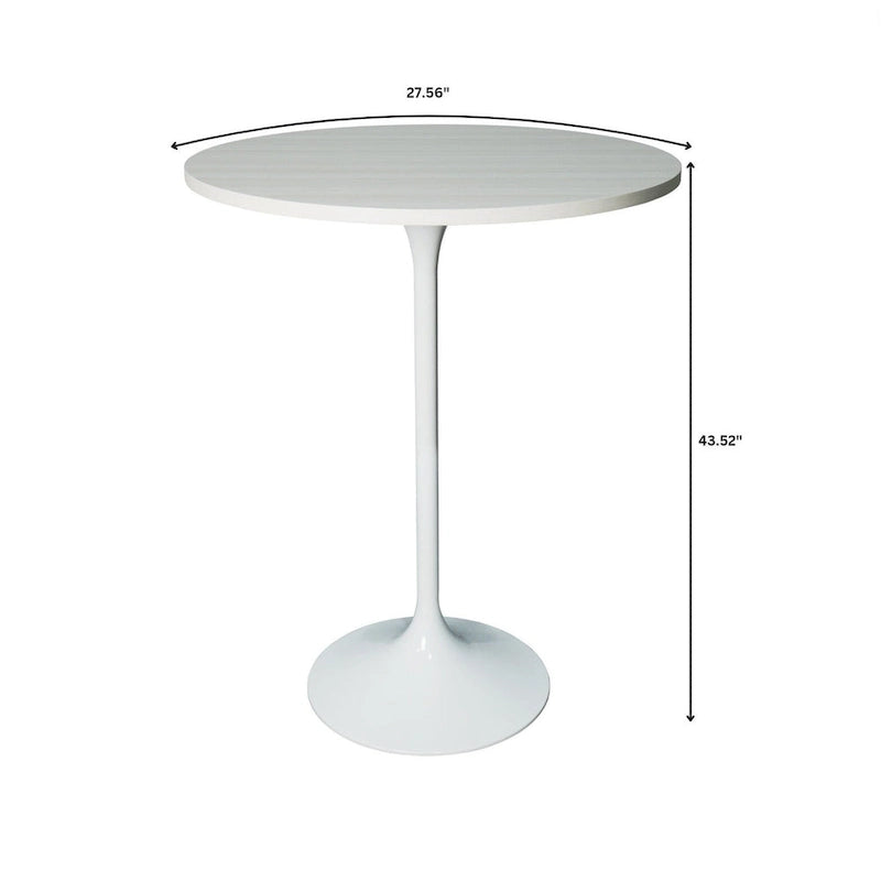 Table à manger ronde LeisureMod Verve 27 avec plateau en bois MDF et base en acier blanc pour cuisine et salle à manger