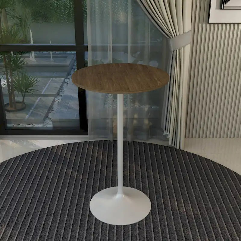 Table à manger ronde LeisureMod Verve 27 avec plateau en bois MDF et base en acier blanc pour cuisine et salle à manger