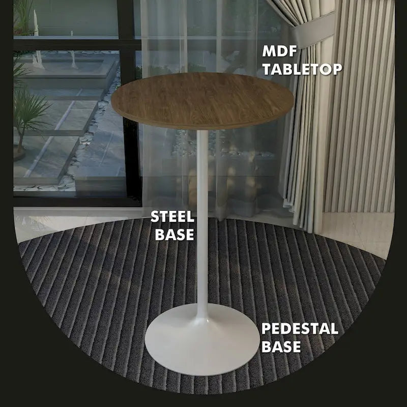 Table à manger ronde LeisureMod Verve 27 avec plateau en bois MDF et base en acier blanc pour cuisine et salle à manger