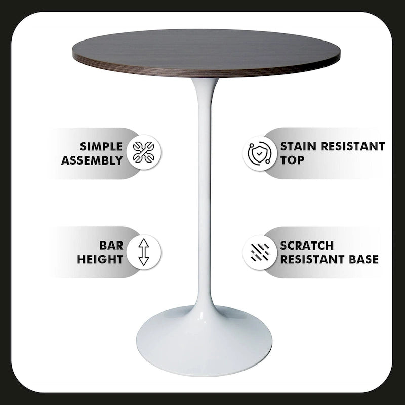 Table à manger ronde LeisureMod Verve 27 avec plateau en bois MDF et base en acier blanc pour cuisine et salle à manger