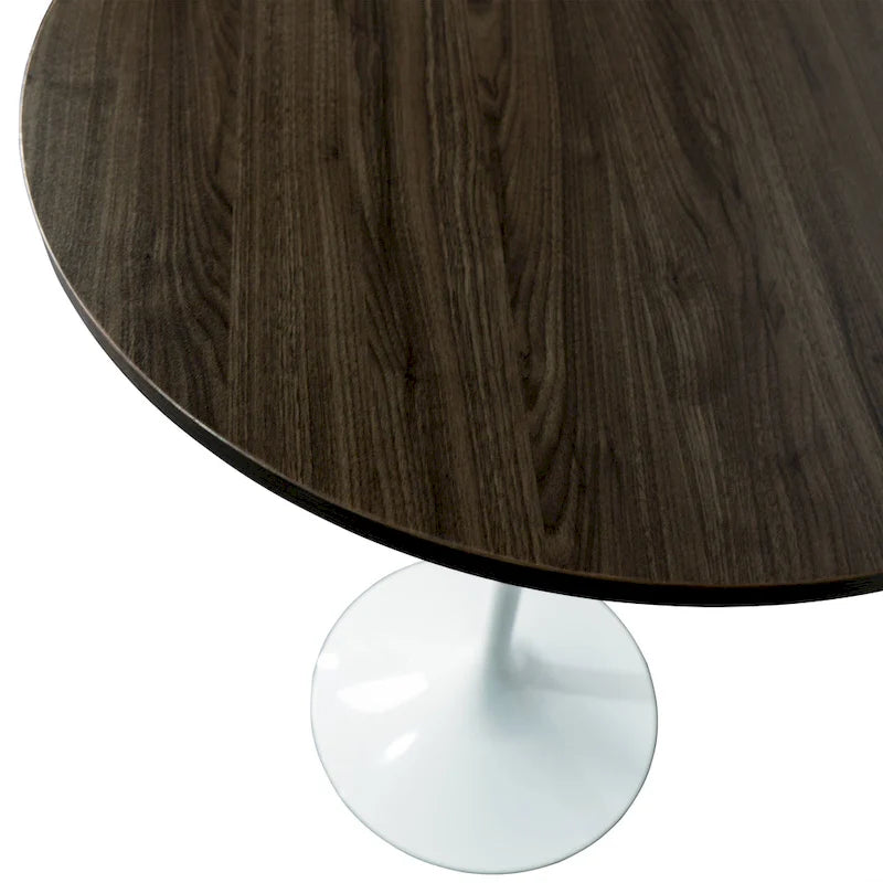 Table à manger ronde LeisureMod Verve 27 avec plateau en bois MDF et base en acier blanc pour cuisine et salle à manger