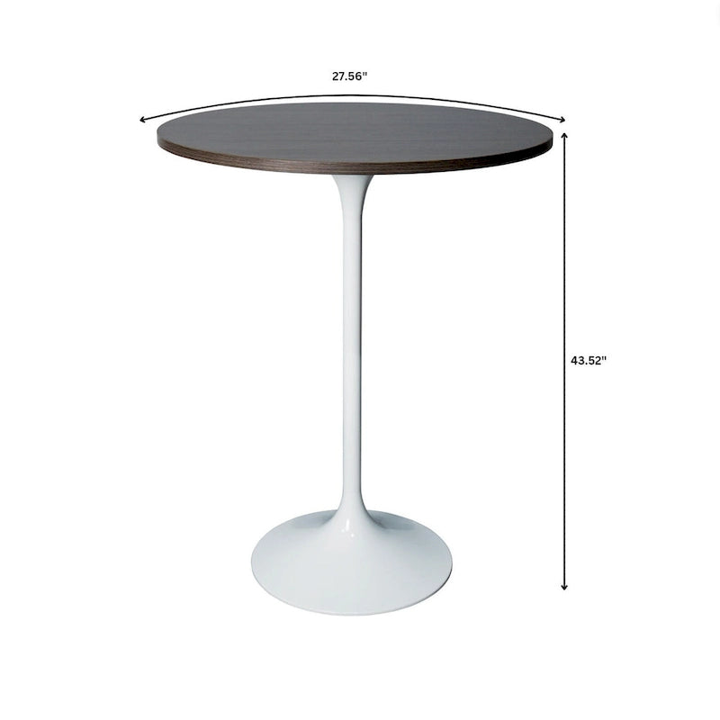 Table à manger ronde LeisureMod Verve 27 avec plateau en bois MDF et base en acier blanc pour cuisine et salle à manger