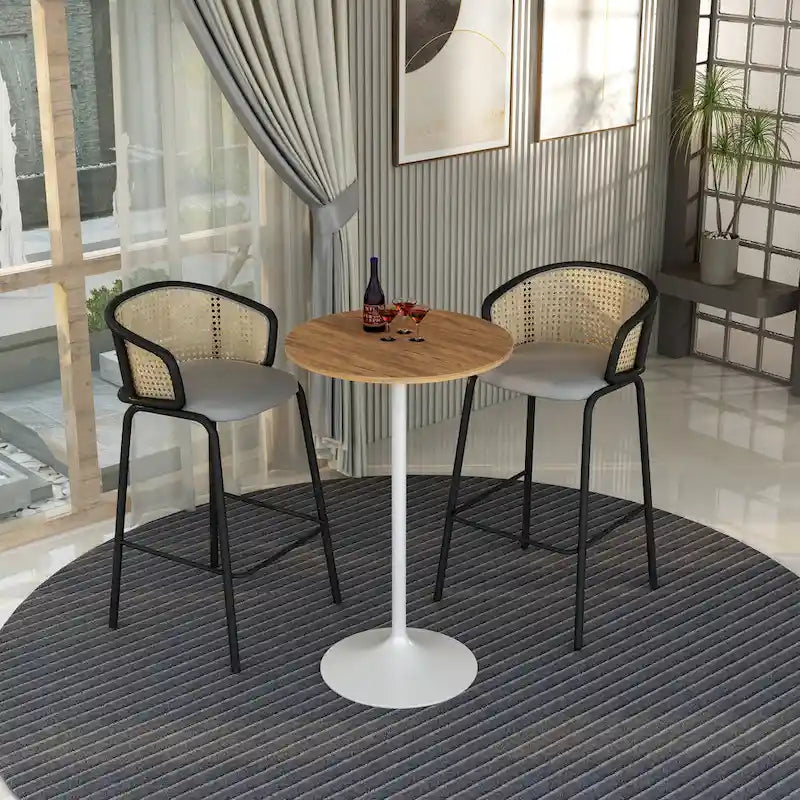 Table à manger ronde LeisureMod Verve 27 avec plateau en bois MDF et base en acier blanc pour cuisine et salle à manger
