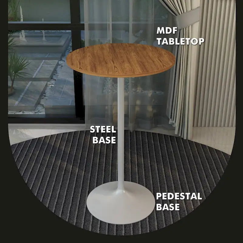 Table à manger ronde LeisureMod Verve 27 avec plateau en bois MDF et base en acier blanc pour cuisine et salle à manger