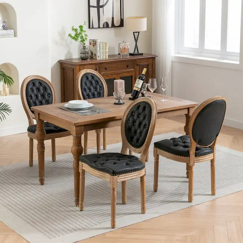 Chaises de salle à manger modernes du milieu du siècle, lot de 4, chaises de salle à manger haut de gamme en cuir PU touffeté avec garniture cloutée et pieds en bois massif
