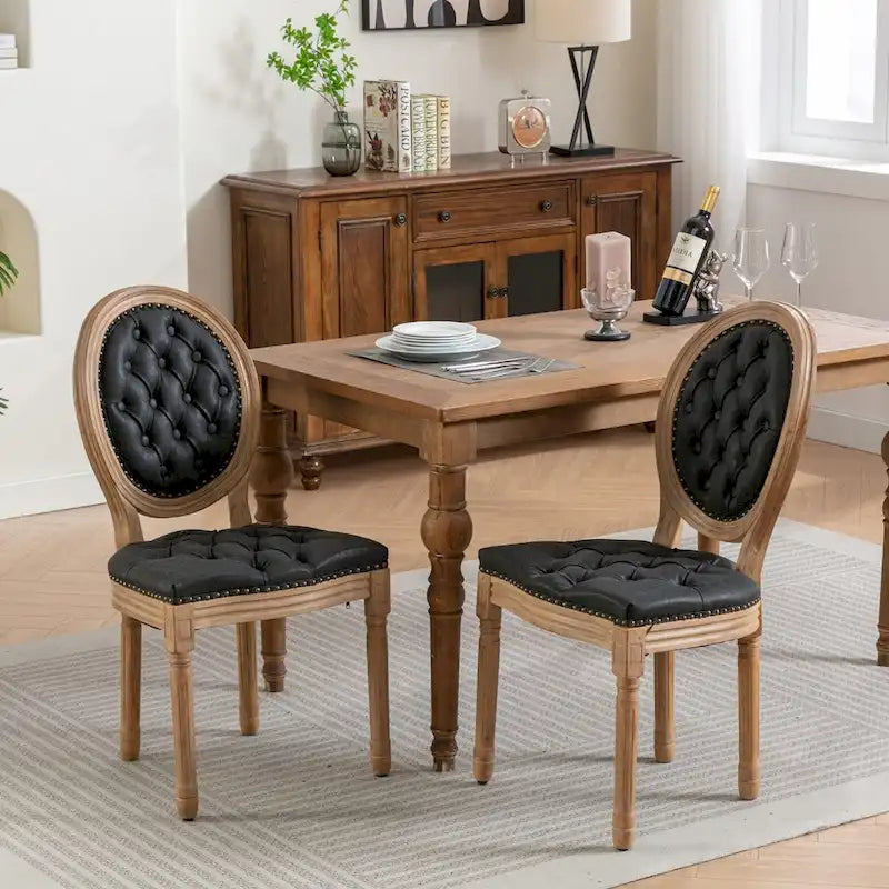 Chaises de salle à manger modernes du milieu du siècle, lot de 4, chaises de salle à manger haut de gamme en cuir PU touffeté avec garniture cloutée et pieds en bois massif