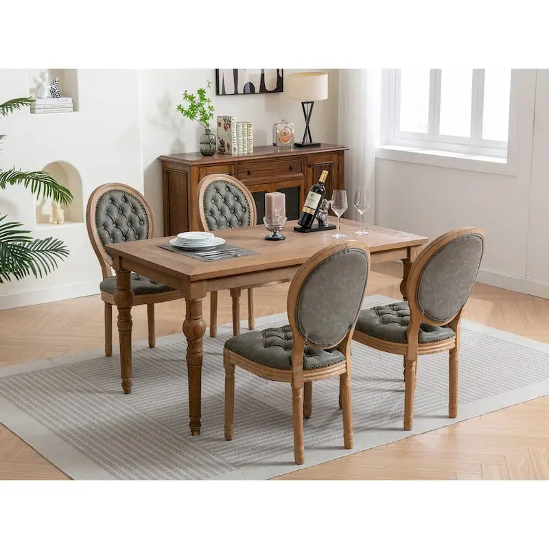 Chaises de salle à manger modernes du milieu du siècle, lot de 4, chaises de salle à manger haut de gamme en cuir PU touffeté avec garniture cloutée et pieds en bois massif