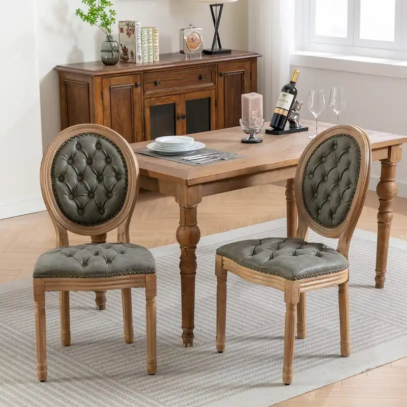 Chaises de salle à manger modernes du milieu du siècle, lot de 4, chaises de salle à manger haut de gamme en cuir PU touffeté avec garniture cloutée et pieds en bois massif