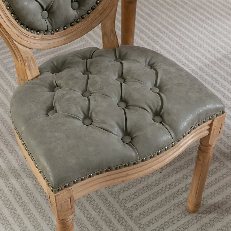 Chaises de salle à manger modernes du milieu du siècle, lot de 4, chaises de salle à manger haut de gamme en cuir PU touffeté avec garniture cloutée et pieds en bois massif
