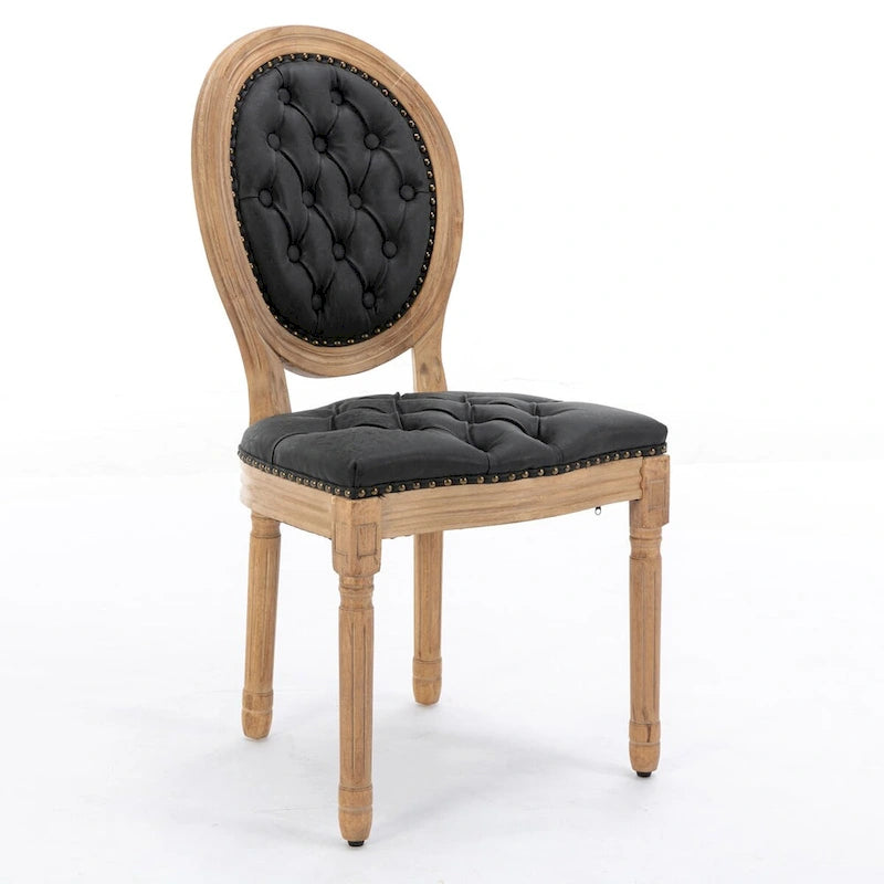 Chaises de salle à manger modernes du milieu du siècle, lot de 4, chaises de salle à manger haut de gamme en cuir PU touffeté avec garniture cloutée et pieds en bois massif