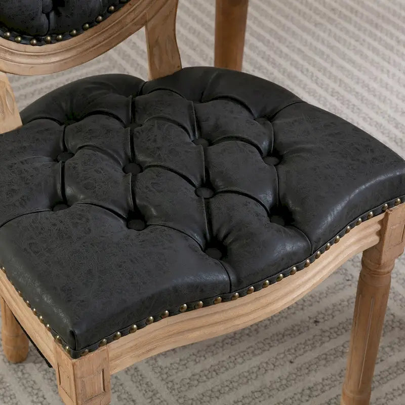 Chaises de salle à manger modernes du milieu du siècle, lot de 4, chaises de salle à manger haut de gamme en cuir PU touffeté avec garniture cloutée et pieds en bois massif