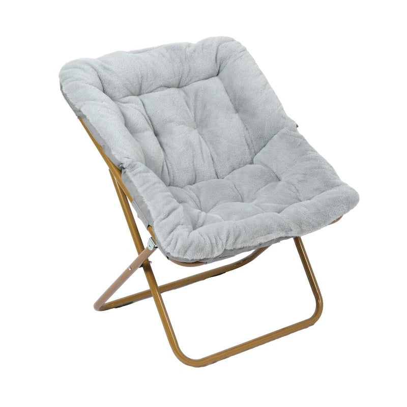 Fauteuil soucoupe surdimensionné pliable en fausse fourrure avec cadre en acier - S.O.