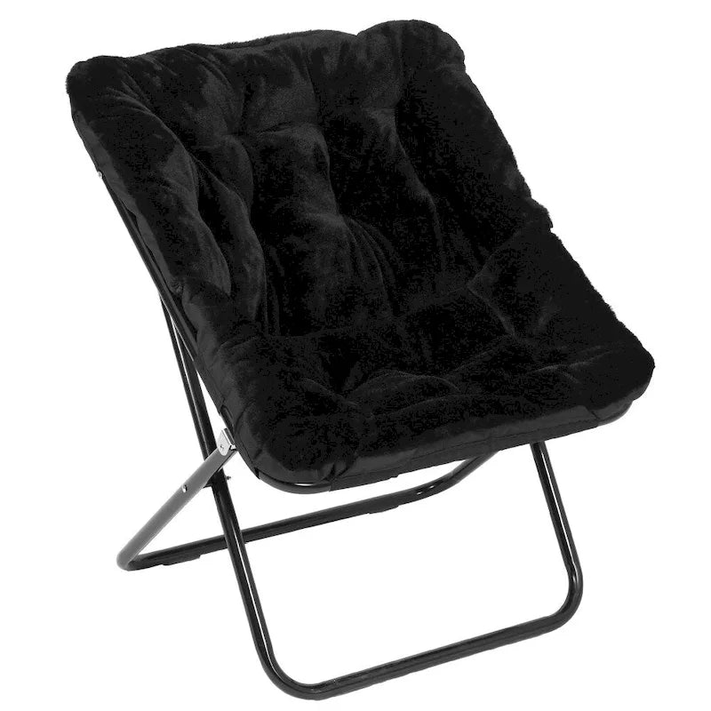 Fauteuil soucoupe surdimensionné pliable en fausse fourrure avec cadre en acier - S.O.