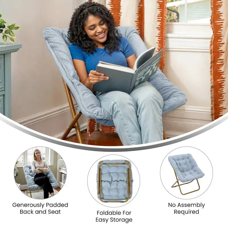 Fauteuil soucoupe surdimensionné pliable en fausse fourrure avec cadre en acier - S.O.