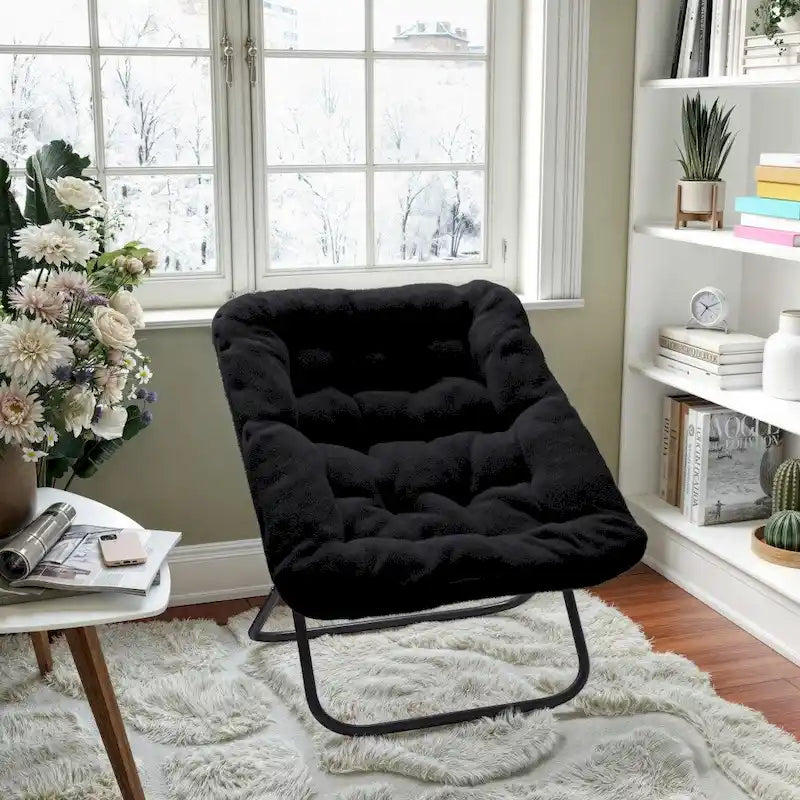 Fauteuil soucoupe surdimensionné pliable en fausse fourrure avec cadre en acier - S.O.
