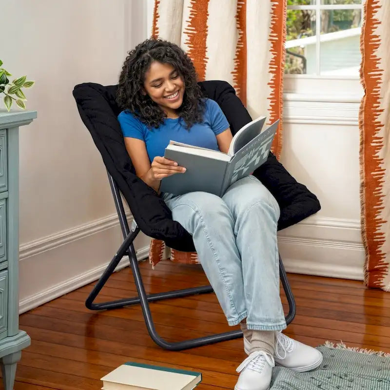 Fauteuil soucoupe surdimensionné pliable en fausse fourrure avec cadre en acier - S.O.