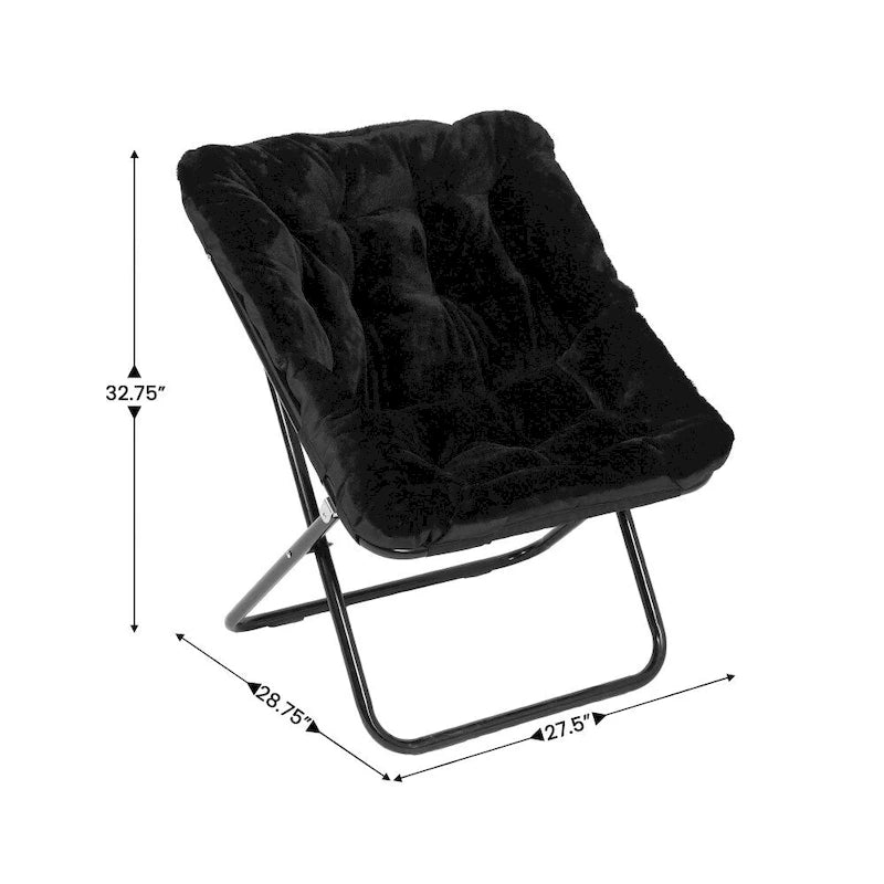 Fauteuil soucoupe surdimensionné pliable en fausse fourrure avec cadre en acier - S.O.