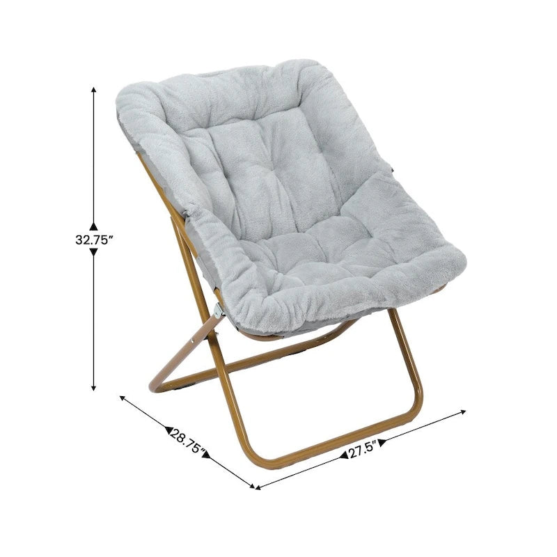 Fauteuil soucoupe surdimensionné pliable en fausse fourrure avec cadre en acier - S.O.