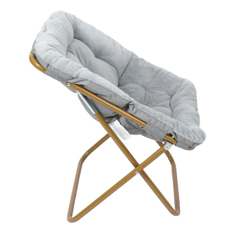 Fauteuil soucoupe surdimensionné pliable en fausse fourrure avec cadre en acier - S.O.