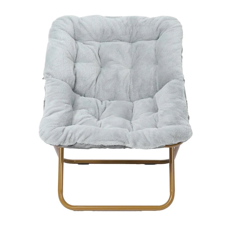Fauteuil soucoupe surdimensionné pliable en fausse fourrure avec cadre en acier - S.O.