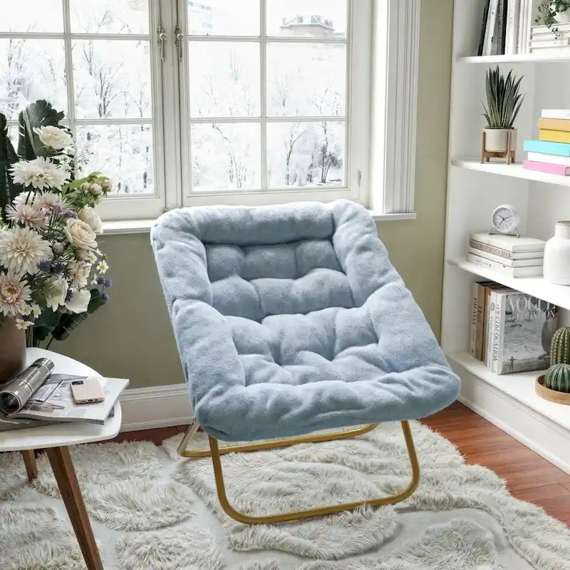 Fauteuil soucoupe surdimensionné pliable en fausse fourrure avec cadre en acier - S.O.