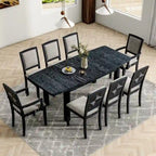 Ensemble de salle à manger extensible 9 pièces avec rallonge amovible de 61 cm, 6 chaises de salle à manger sans accoudoirs rembourrées et 2 fauteuils rembourrés
