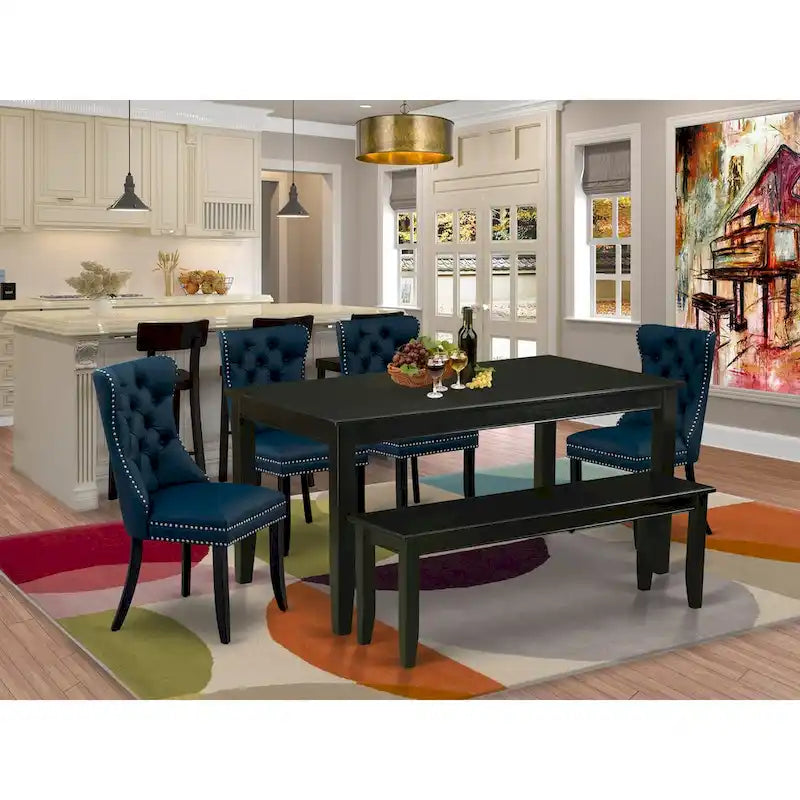 East West Furniture – Ensemble de salle à manger avec une table rectangulaire et des chaises rembourrées, noir (options de pièces)