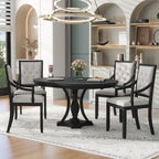 Retro 5-piece Dining Set Extendable Round Table and 4 Chairs for Kitchen Dining Room