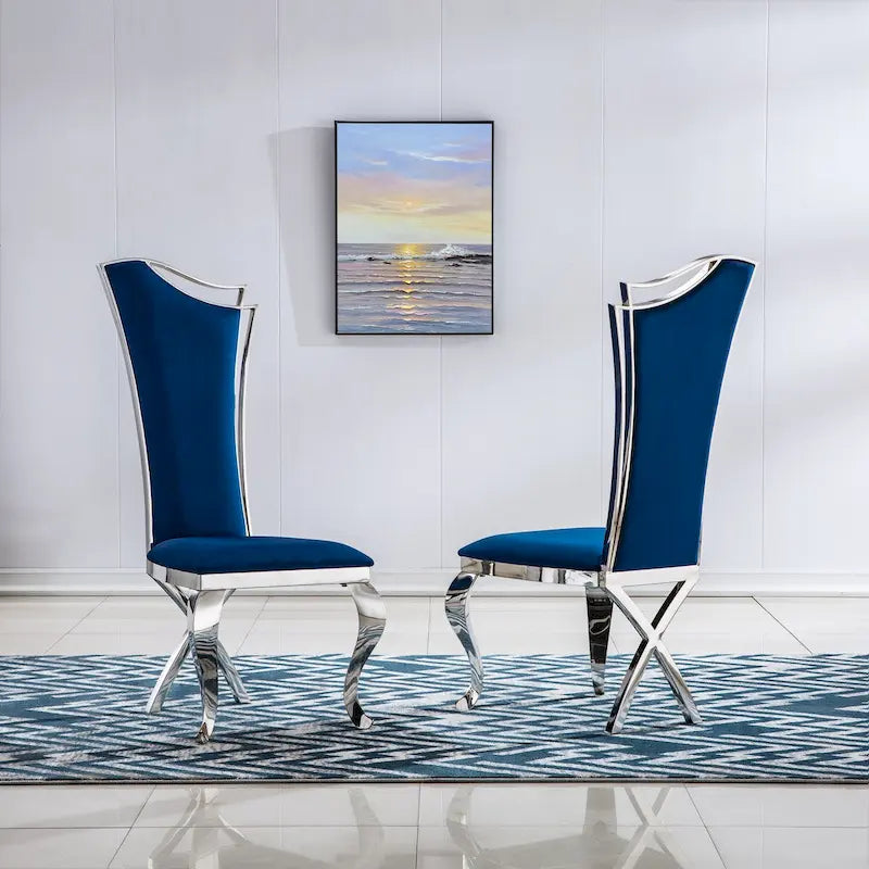 Lot de 2 chaises de salle à manger avec dossier unique en velours et pieds en acier inoxydable