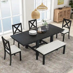 Ensemble de salle à manger extensible 6 pièces avec 4 chaises et banc