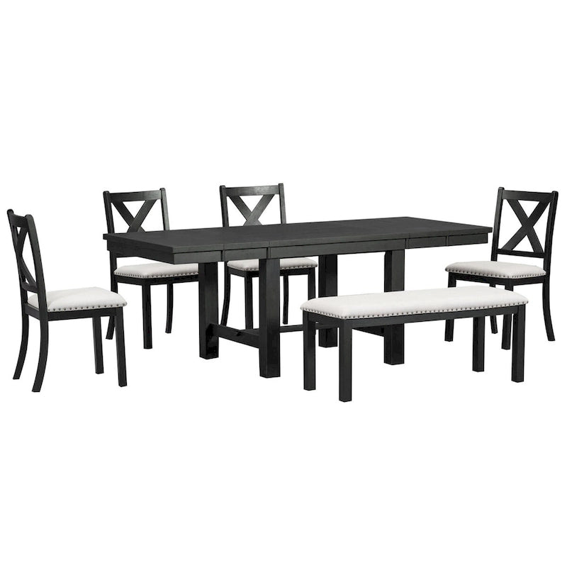 Ensemble de salle à manger extensible 6 pièces avec 4 chaises et banc