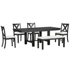 Ensemble de salle à manger extensible 6 pièces avec 4 chaises et banc
