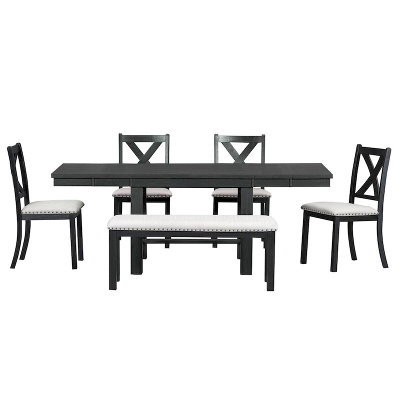 Ensemble de salle à manger extensible 6 pièces avec 4 chaises et banc