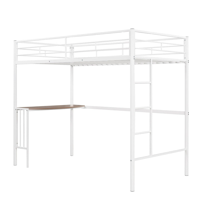 Lit mezzanine en métal avec bureau, échelle et barrières de sécurité