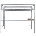 Lit mezzanine en métal avec bureau, échelle et barrières de sécurité