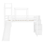 Lit mezzanine pleine grandeur avec toboggan, escaliers de rangement et tente, tour et échelles, cadre de lit pleine grandeur cabane pour enfants