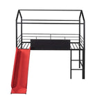 Merax Lit mezzanine cabane double en métal avec tableau en bois inscriptible sur deux faces, toboggan