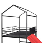 Merax Lit mezzanine cabane double en métal avec tableau en bois inscriptible sur deux faces, toboggan