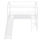 Merax Lit mezzanine cabane double en métal avec tableau en bois inscriptible sur deux faces, toboggan
