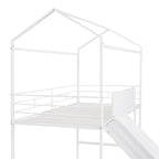 Merax Lit mezzanine cabane double en métal avec tableau en bois inscriptible sur deux faces, toboggan