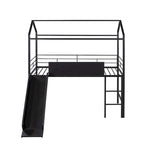 Merax Lit mezzanine cabane double en métal avec tableau en bois inscriptible sur deux faces, toboggan