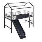 Merax Lit mezzanine cabane double en métal avec tableau en bois inscriptible sur deux faces, toboggan