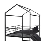 Merax Lit mezzanine cabane double en métal avec tableau en bois inscriptible sur deux faces, toboggan