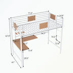Lit mezzanine double en métal avec bureau et étagère