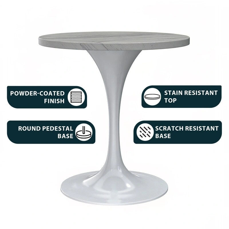 Table de salle à manger ronde LeisureMod Verve avec plateau en résine blanche et base en acier blanc pour cuisine et salle à manger