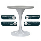 Table de salle à manger ronde LeisureMod Verve avec plateau en résine blanche et base en acier blanc pour cuisine et salle à manger